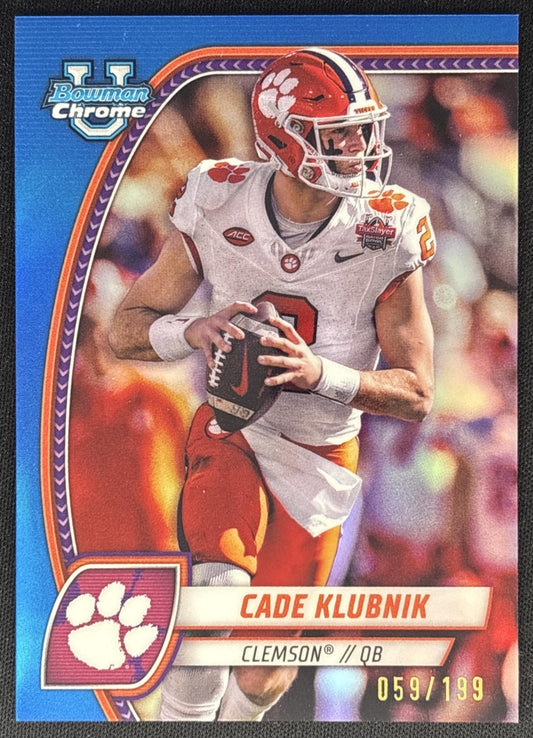 Cade Klubnik 2024 Bowman Chrome University Blue Refractor /199 Tigers