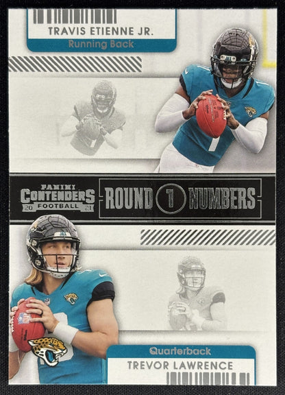 Travis Etienne Jr. Trevor Lawrence 2021 Contenders Round Numbers Jaguars Steelers Sports Trading Cards