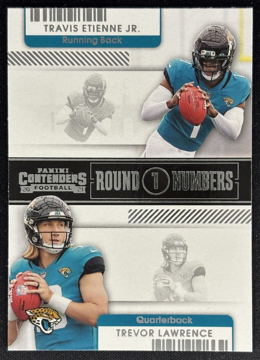Travis Etienne Jr. Trevor Lawrence 2021 Contenders Round Numbers Jaguars Steelers Sports Trading Cards