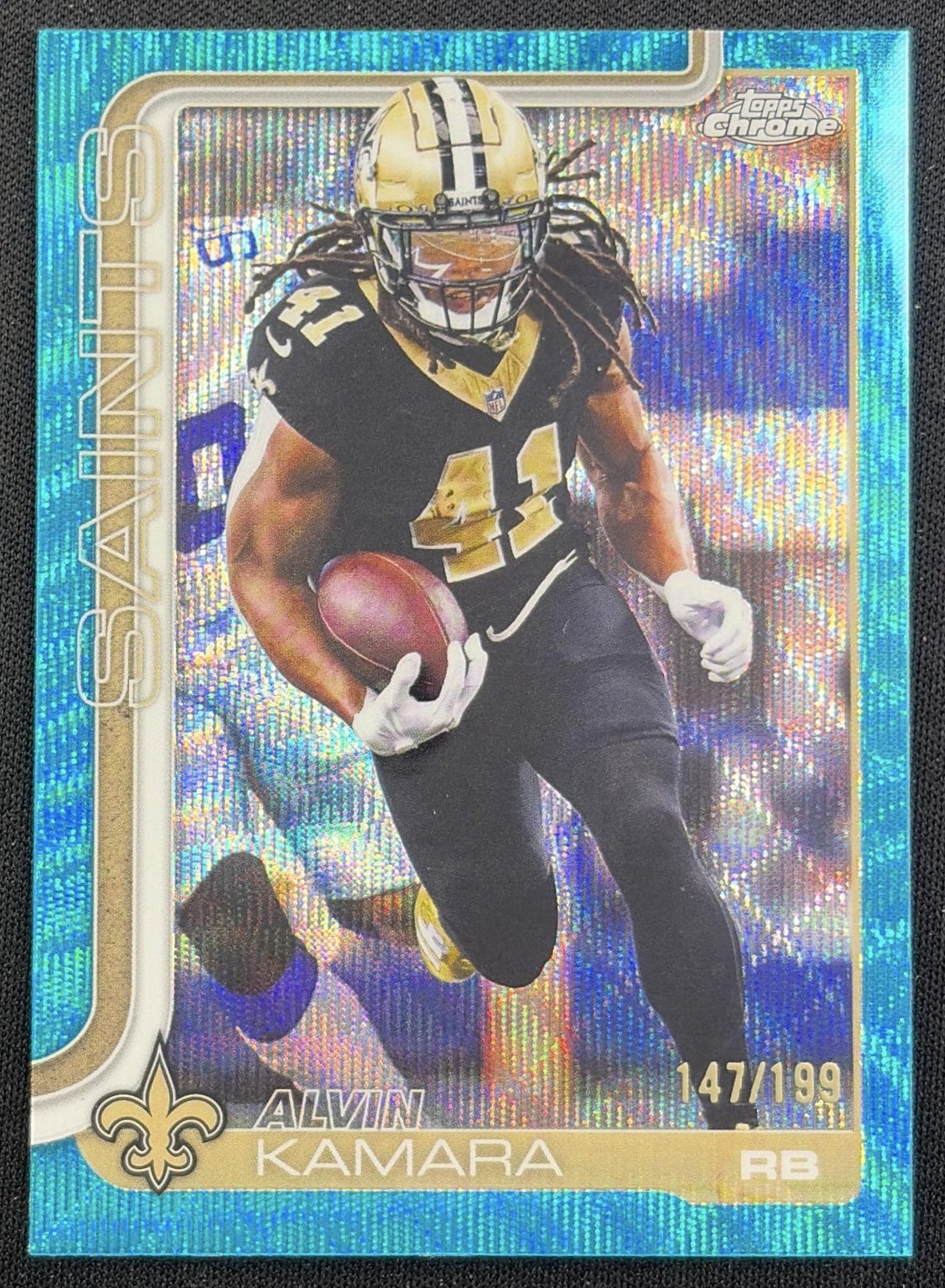 Alvin Kamara 2025 Topps Chrome Aqua Wave Refractor /199 Saints New Orleans Saints