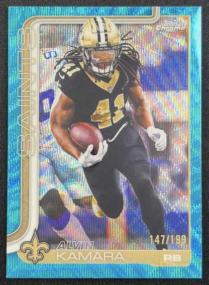 Alvin Kamara 2025 Topps Chrome Aqua Wave Refractor /199 Saints New Orleans Saints