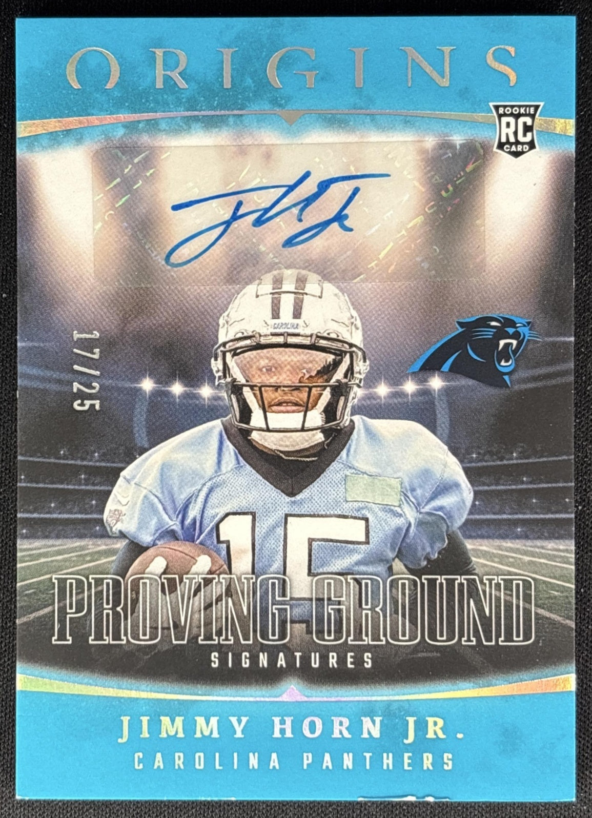 Jimmy Horn Jr. 2025 Origins Proving Ground Signatures Turquoise /25 Panthers