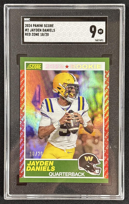 Jayden Daniels 2024 Score 35th Anniversary Rookies Red Zone /20 Commanders SGC 9 Washington Commanders front