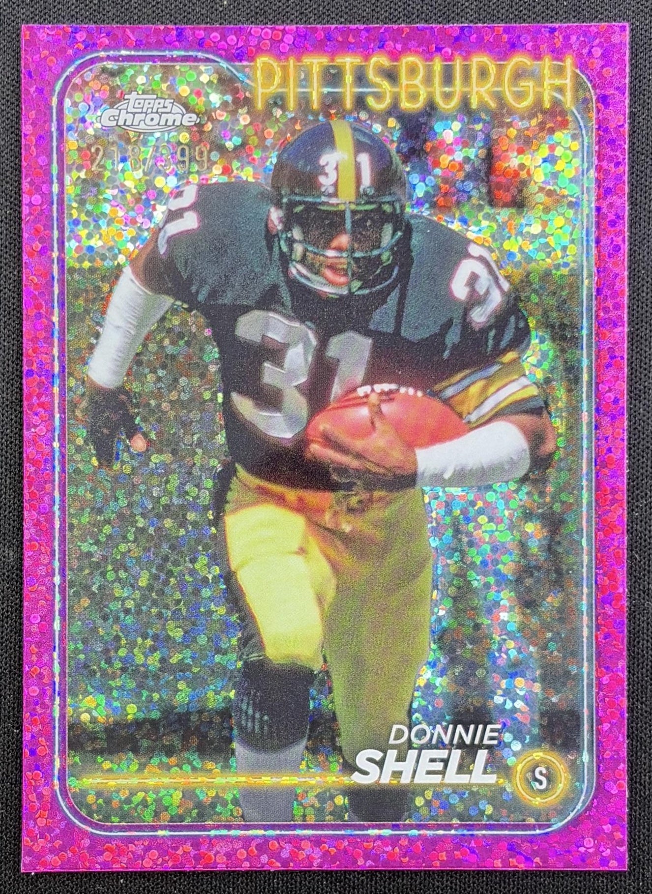 Donnie Shell 2024 Topps Chrome Magenta Speckle Refractor /399 Steelers