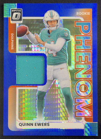 Quinn Ewers 2025 Panini Donruss Optic Rookie Phenoms Blue Hyper Prizm Dolphins