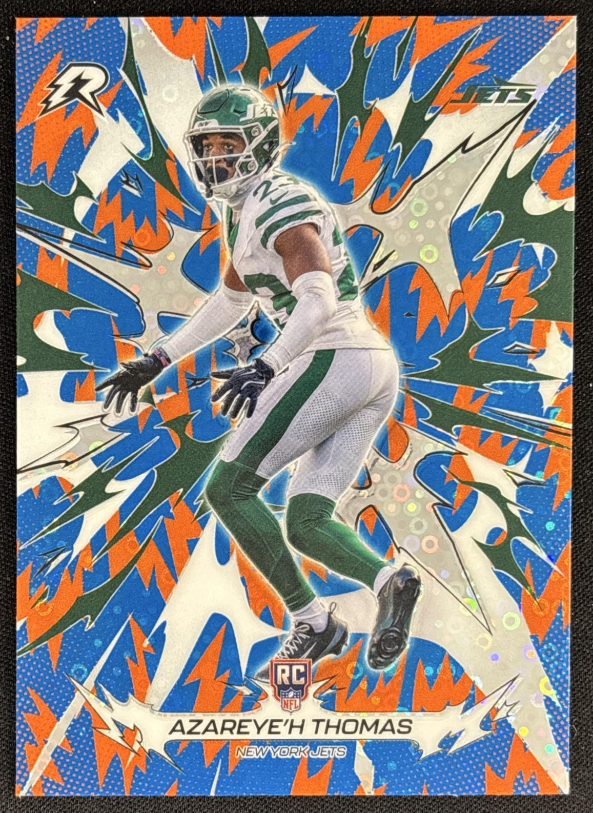 Azareye'h Thomas 2025 Topps Resurgence Blue and Orange Spark Refractor Jets