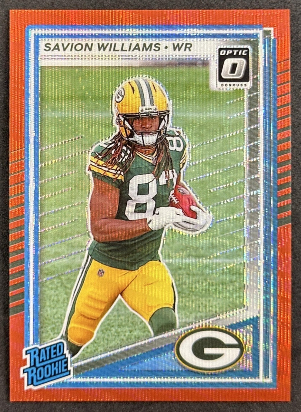 Savion Williams 2025 Panini Donruss Optic Rated Rookie Preview Red Wave Packers front