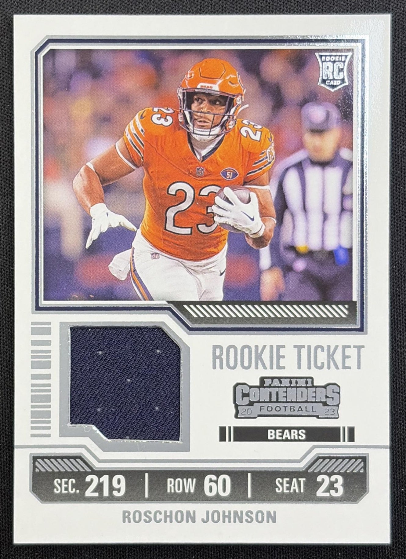 Roschon Johnson 2023 Panini Contenders Rookie Ticket Swatches Bears Chicago Bears