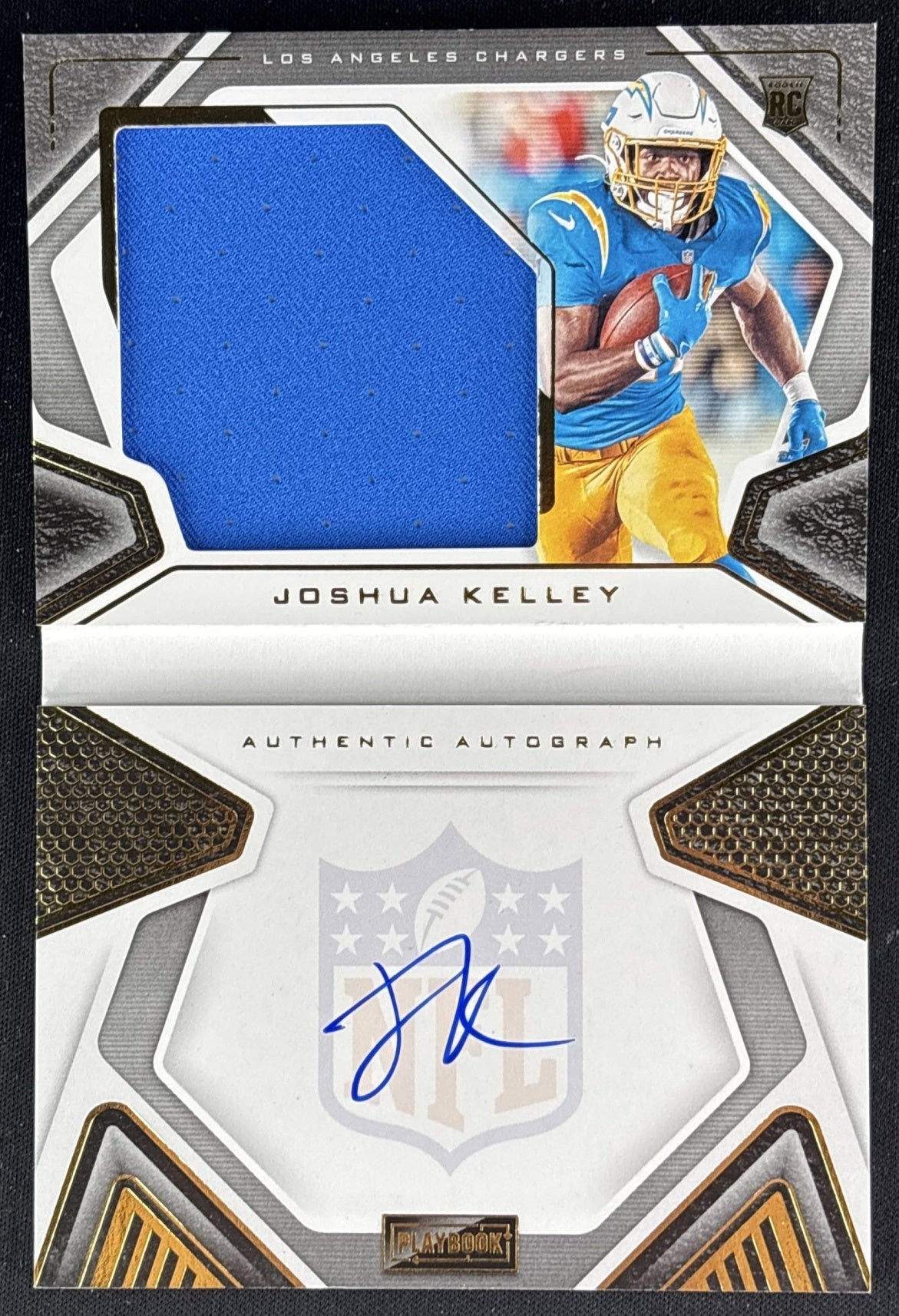 Joshua Kelley 2020 Panini Playbook Gold Patch Auto Booklet /99 Chargers - Los Angeles Chargers