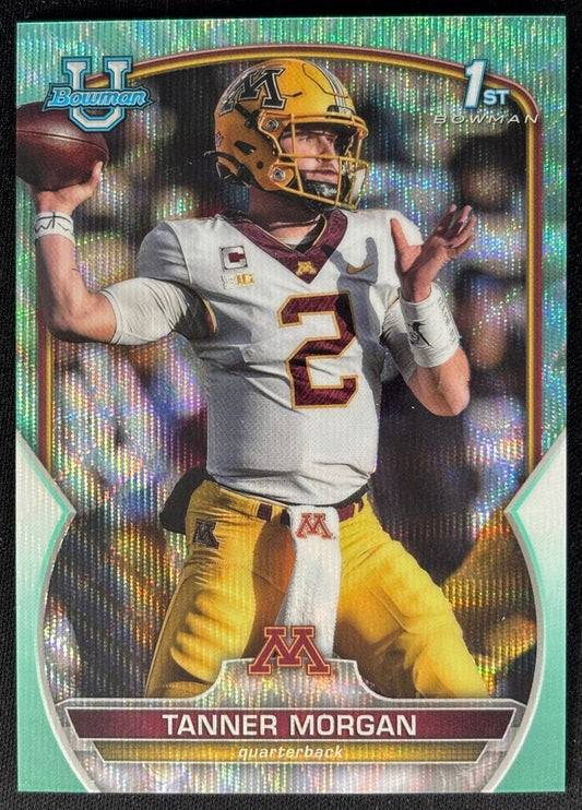 Tanner Morgan 2022 University Chrome Aqua Wave Refractor /299 - front