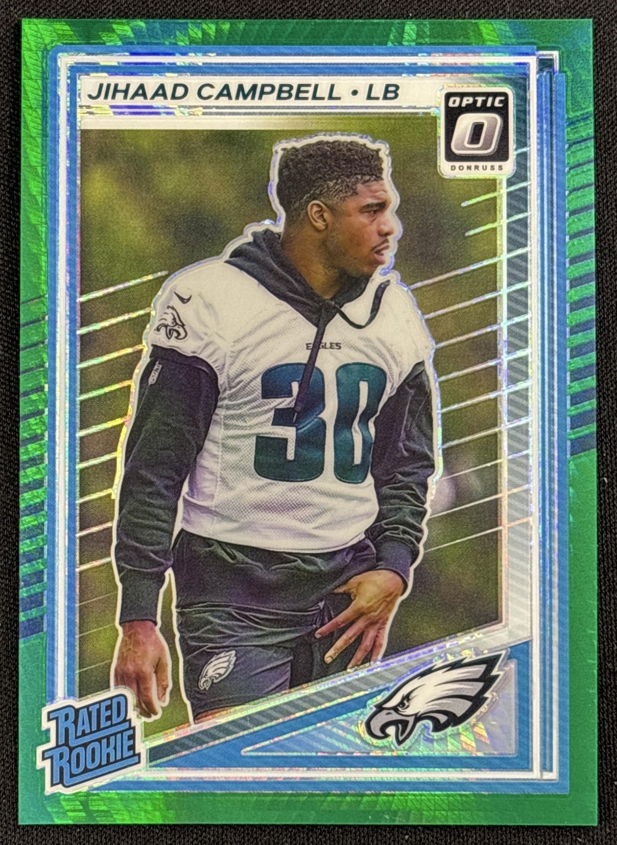 Jihaad Campbell 2025 Panini Donruss Optic Rated Rookie Green Hyper Prizm Eagles
