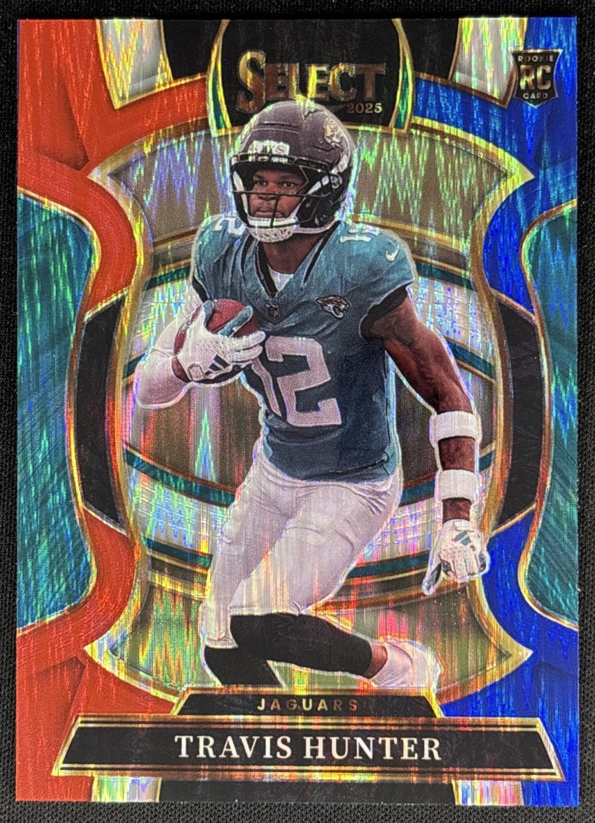 Travis Hunter 2025 Panini Select Concourse Red and Blue Prizm Shock Jaguars