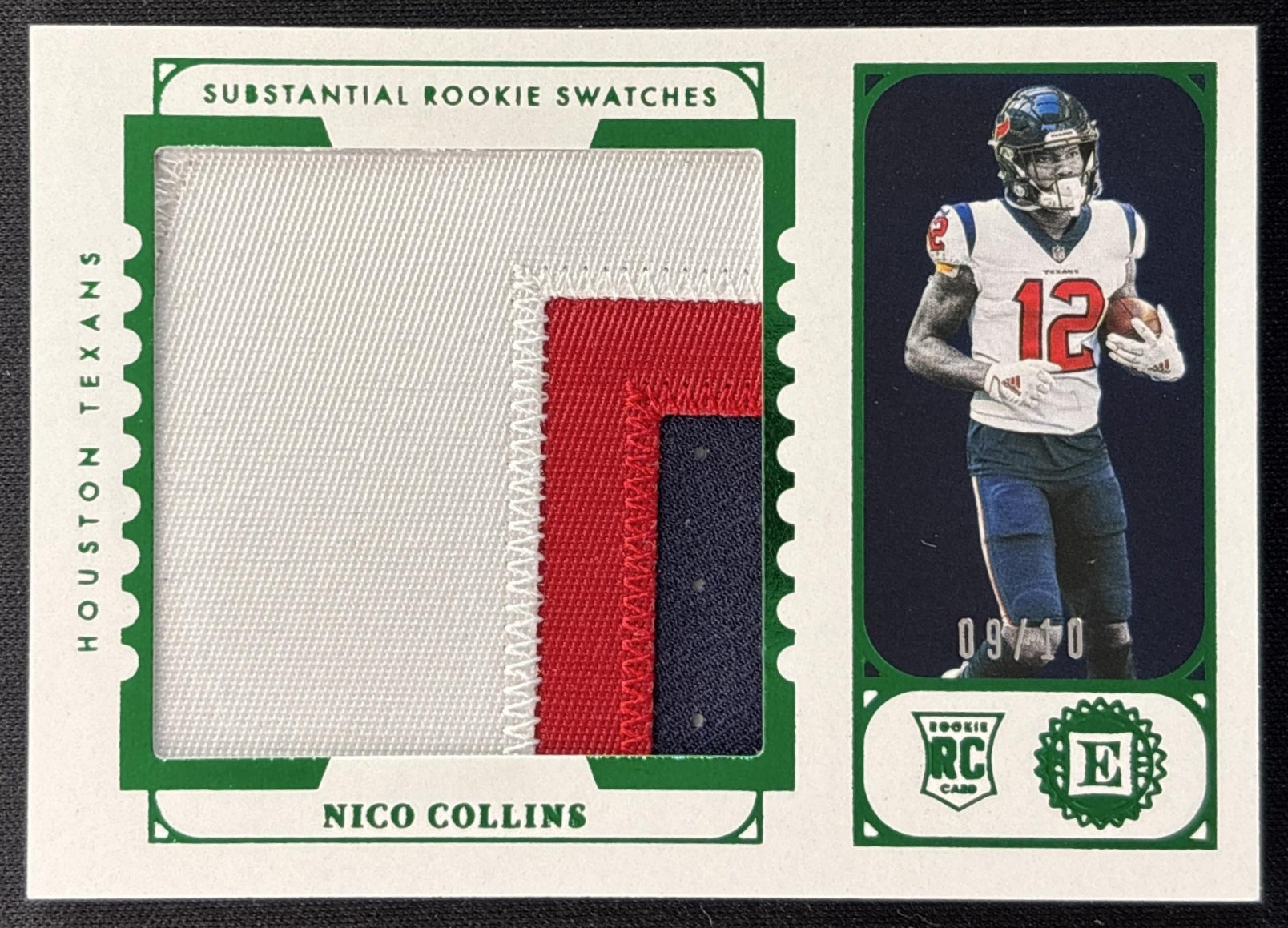 Nico Collins 2021 Panini Encased Substantial Rookie Swatches Emerald /10 Texans Sports Trading Cards
