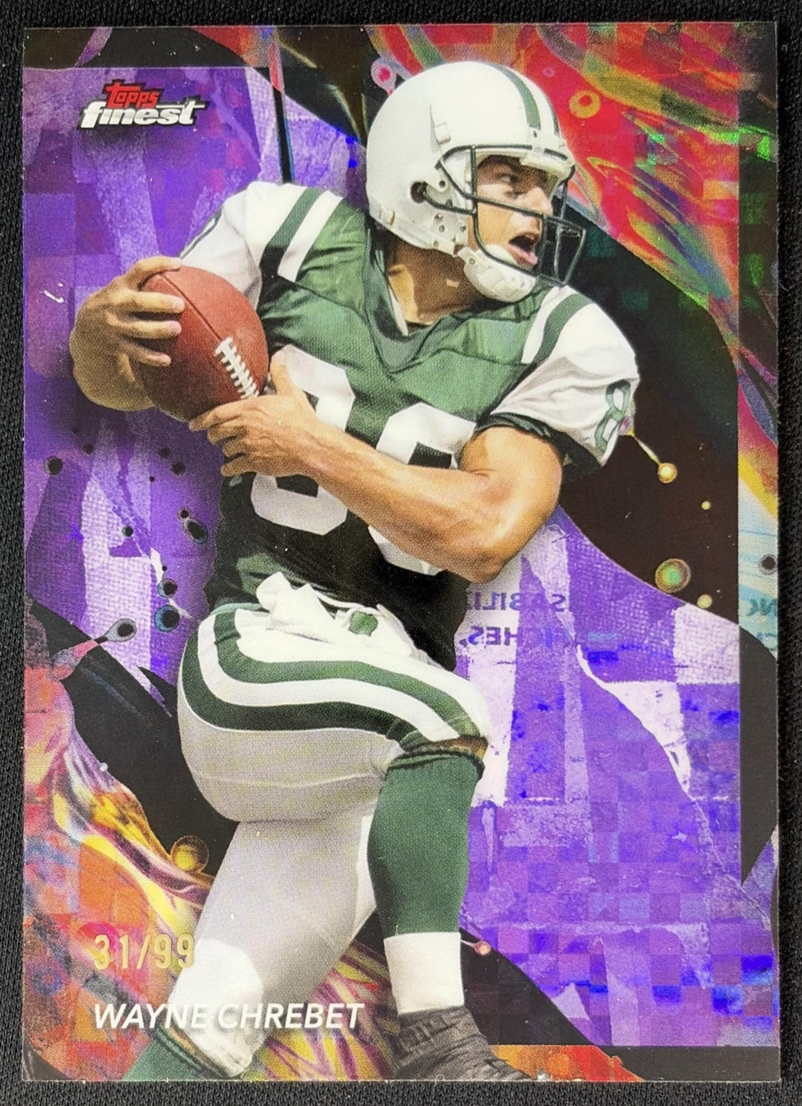 Wayne Chrebet 2024 Topps Finest Purple Checkerboard Refractor /99 Jets front