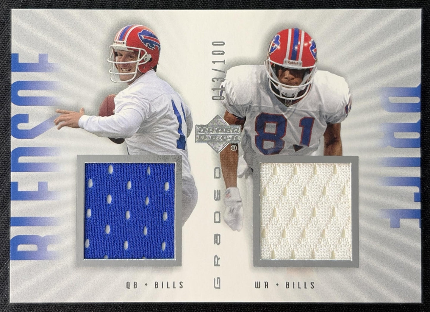 Drew Bledsoe Peerless Price 2002 Upper Deck Graded Dual Jerseys /100 Bills Sports Trading Cards