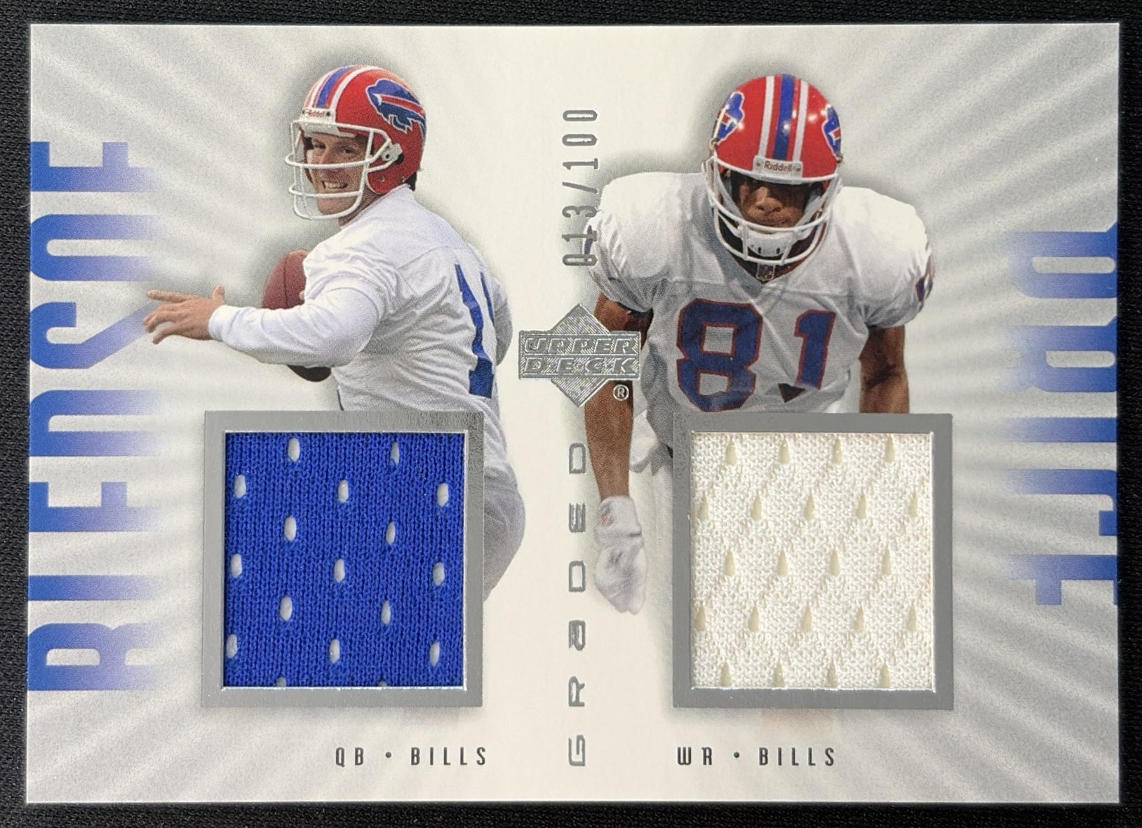 Drew Bledsoe Peerless Price 2002 Upper Deck Graded Dual Jerseys /100 Bills Sports Trading Cards