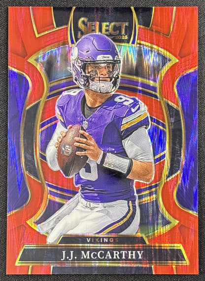 J.J. McCarthy 2025 Panini Select Concourse Red Prizm Shock /249 Vikings