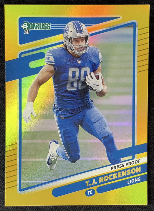 T.J. Hockenson 2021 Panini Donruss Press Proof Premium Lions - Detroit Lions Sports Trading Card