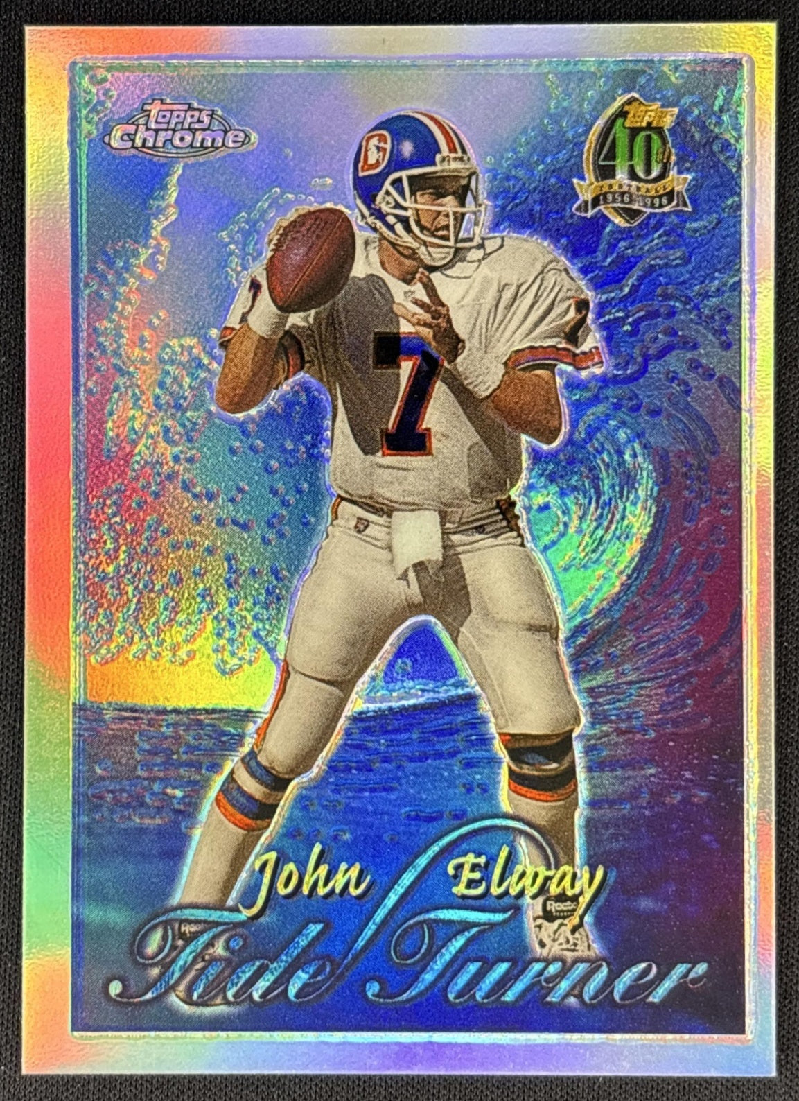 John Elway 1996 Topps Chrome Tide Turners Refractor Broncos front