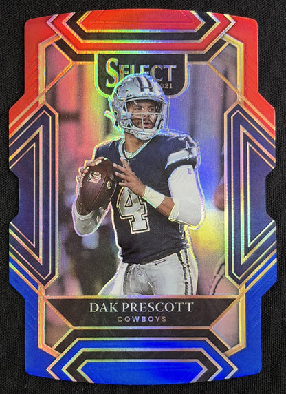 Dak Prescott 2021 Panini Select Red and Blue Prizm Die Cut Cowboys Sports Trading Card