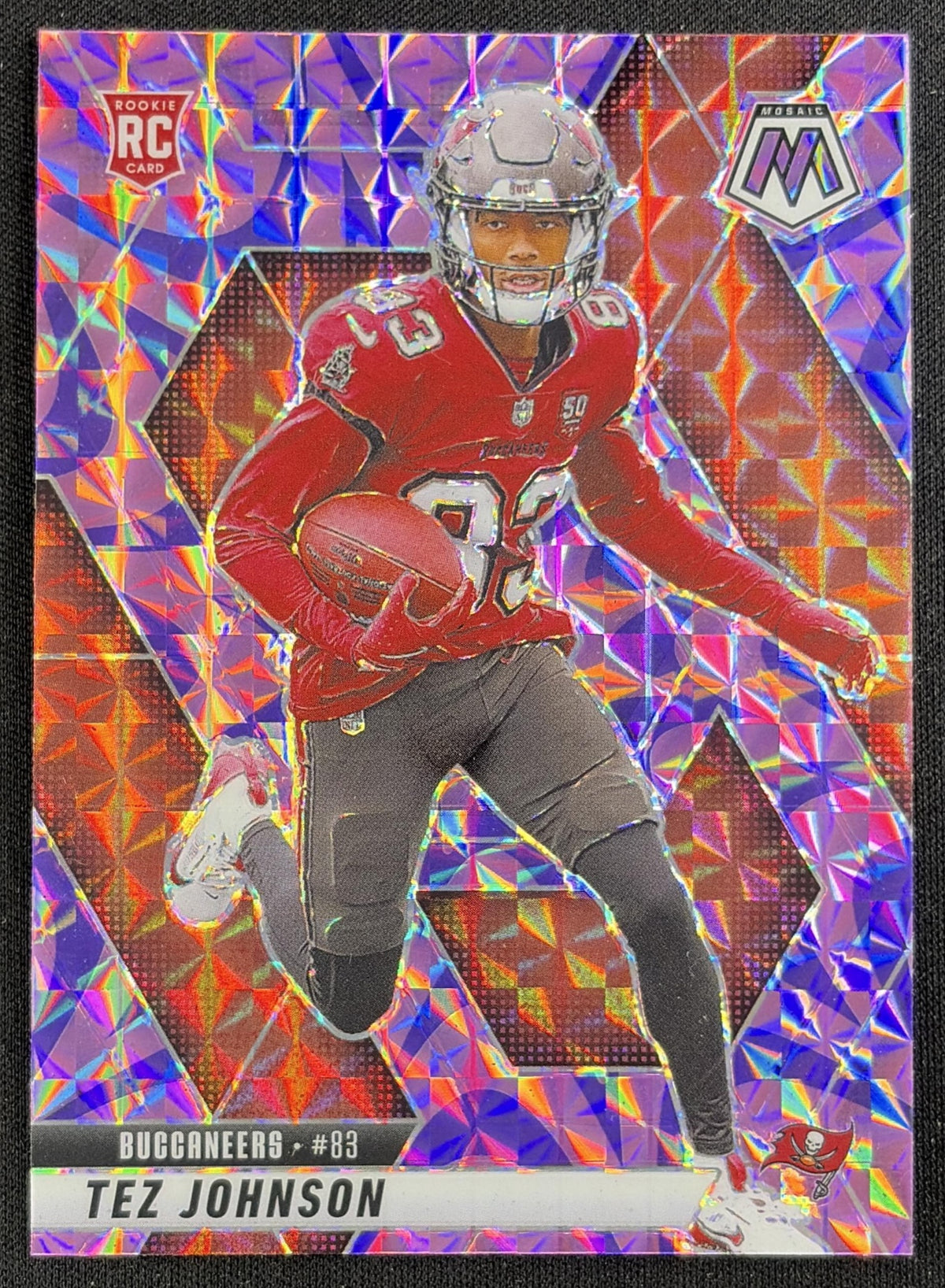 Tez Johnson 2025 Panini Mosaic Rookies Reactive Purple Prizm Buccaneers Sports Trading Card