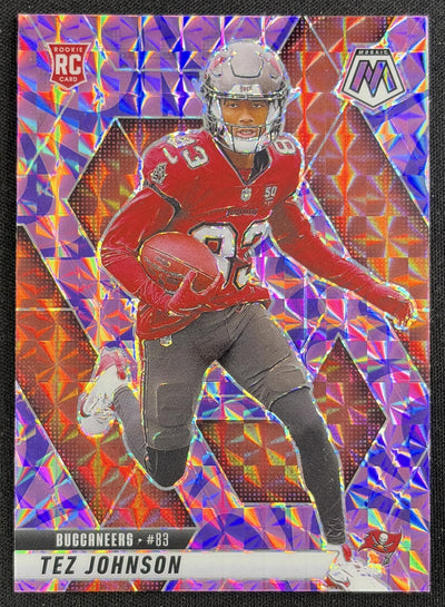 Tez Johnson 2025 Panini Mosaic Rookies Reactive Purple Prizm Buccaneers Sports Trading Card