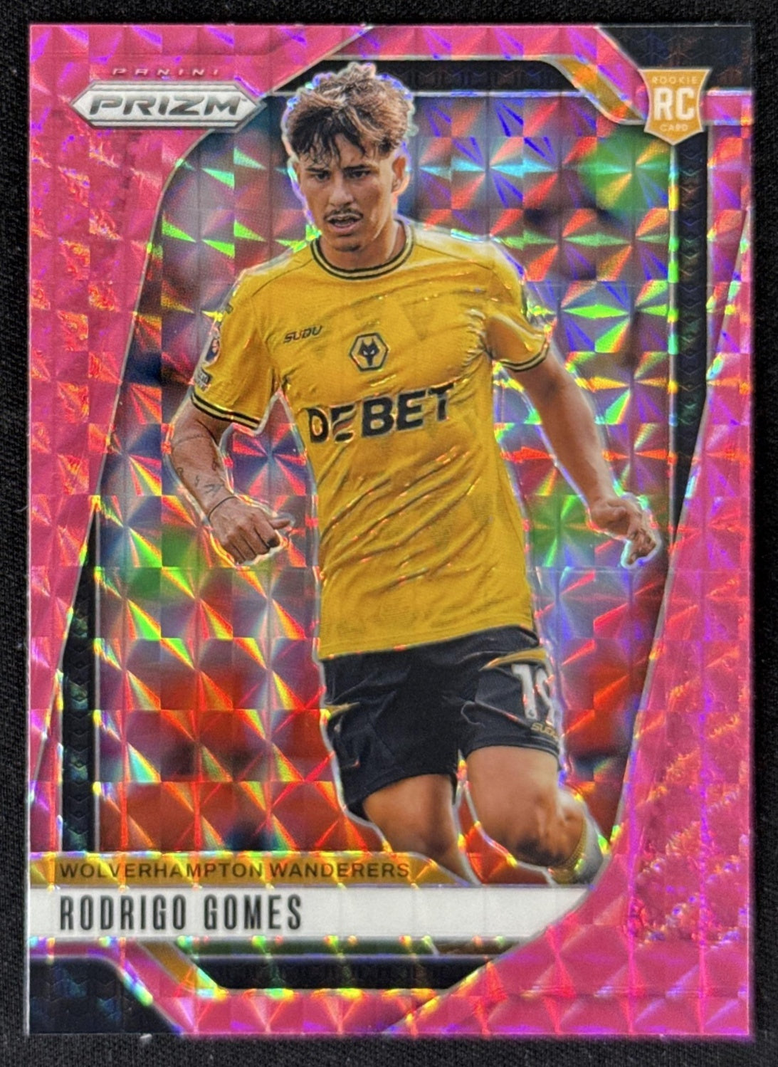Rodrigo Gomes 2024 Panini Prizm Premier League Pink Mosaic Prizm Wanderers Sports Trading Card