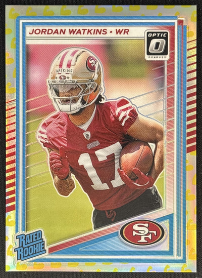 Jordan Watkins 2025 Panini Donruss Optic Rated Rookie Flex Prizm /199 49ers Sports Trading Cards