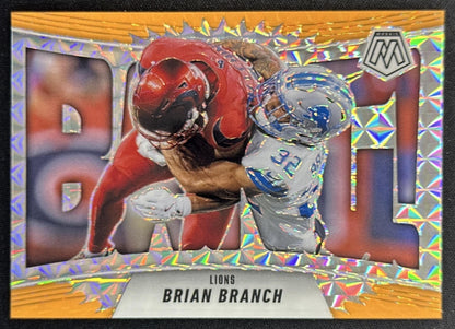 Brian Branch 2025 Panini Mosaic Bang! Orange Fluorescent Prizm Lions Default Title Sports Trading Cards