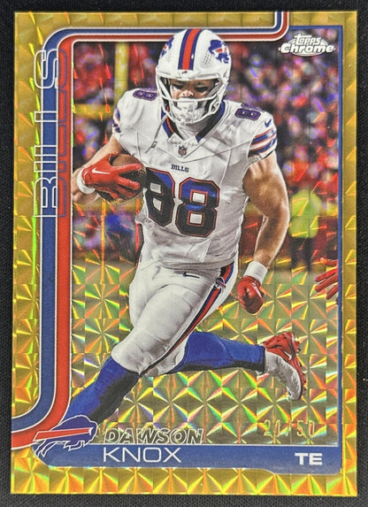 Dawson Knox 2025 Topps Chrome Gold Geometric Refractor /50 Bills Sports Trading Cards
