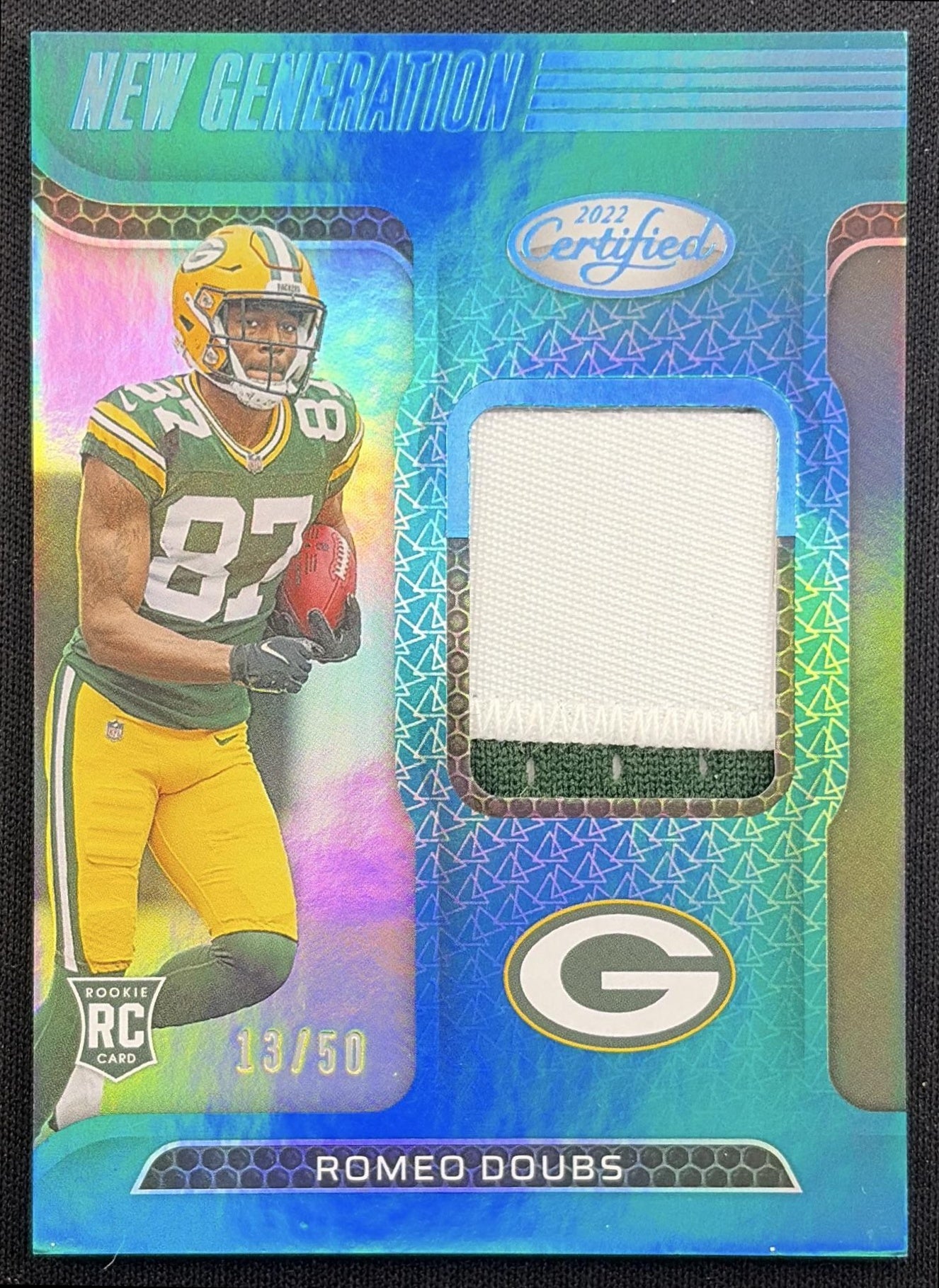 Romeo Doubs 2022 Panini Certified New Generation Jerseys Mirror Teal /50 Packers