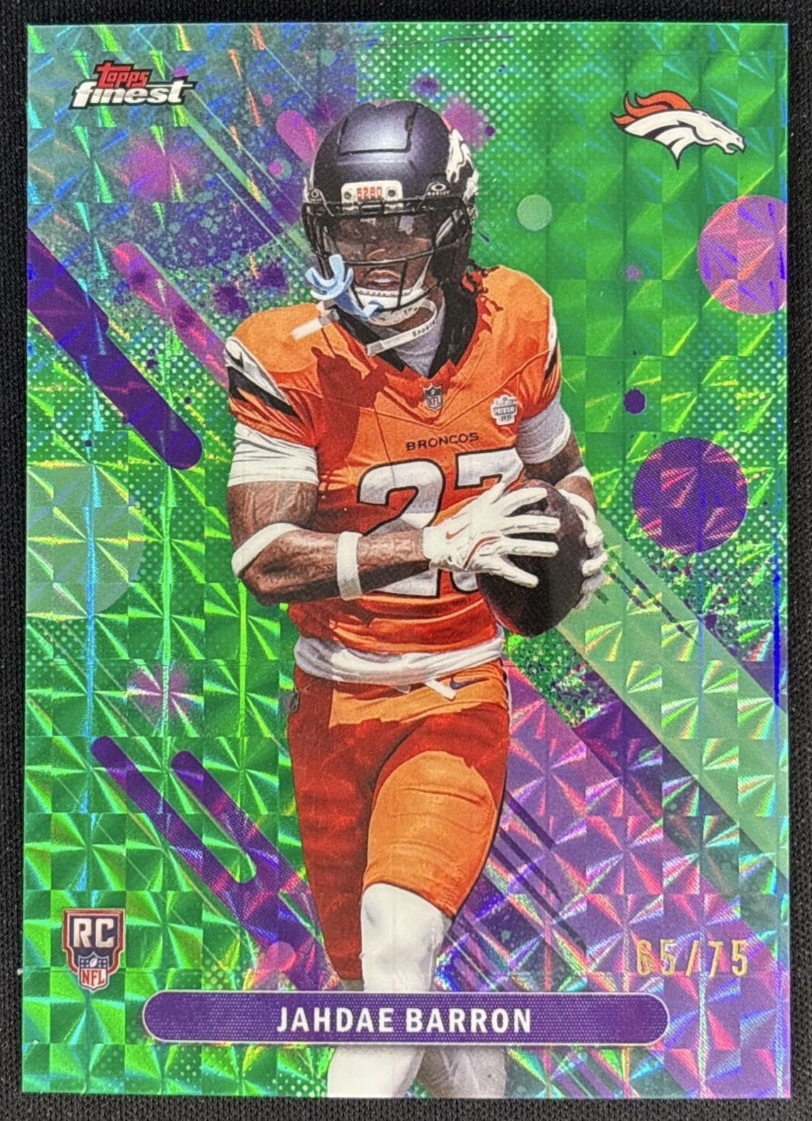 Jahdae Barron 2025 Topps Finest Green Geometric Refractor /75 Broncos front