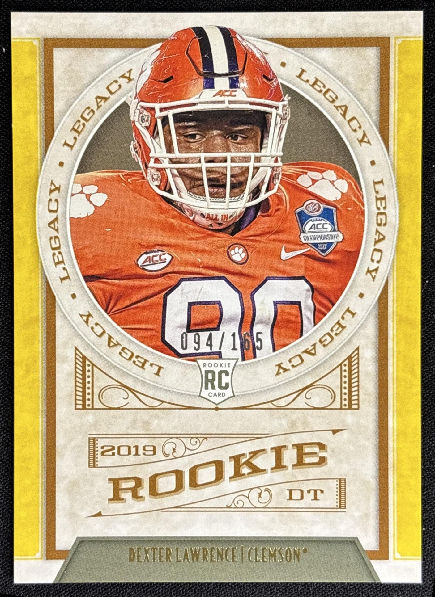 Dexter Lawrence 2019 Panini Legacy Yellow /165 Tigers