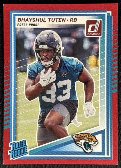 Bhayshul Tuten 2025 Panini Donruss Rated Rookie Press Proof Red Jaguars Default Title Sports Trading Cards