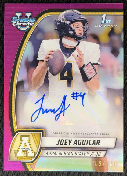Joey Aguilar 2024 Bowman Chrome University Prospect Auto Fuchsia Refractor /150