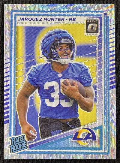 Jarquez Hunter 2025 Panini Donruss Optic Rated Rookie Wave Prizm /300 Rams Sports Trading Card