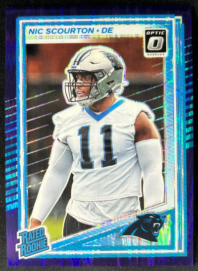 Nic Scourton 2025 Donruss Optic Rated Rookie Purple Shock Prizm Panthers Sports Trading Card