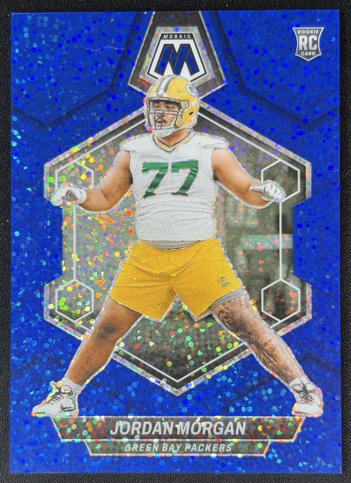 Jordan Morgan 2024 Panini Mosaic Blue Sparkle Prizm /96 Packers front