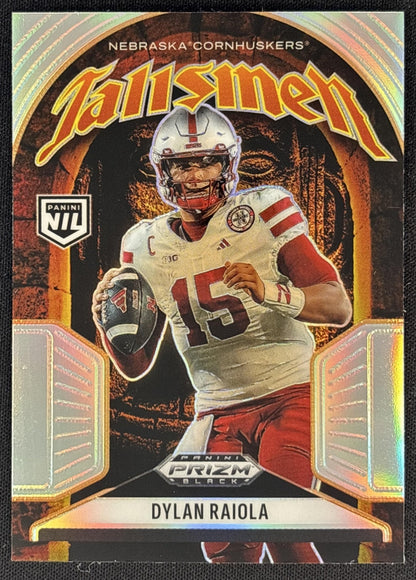 Dylan Raiola 2025 Panini Prizm Black Talismen Silver Cornhuskers front