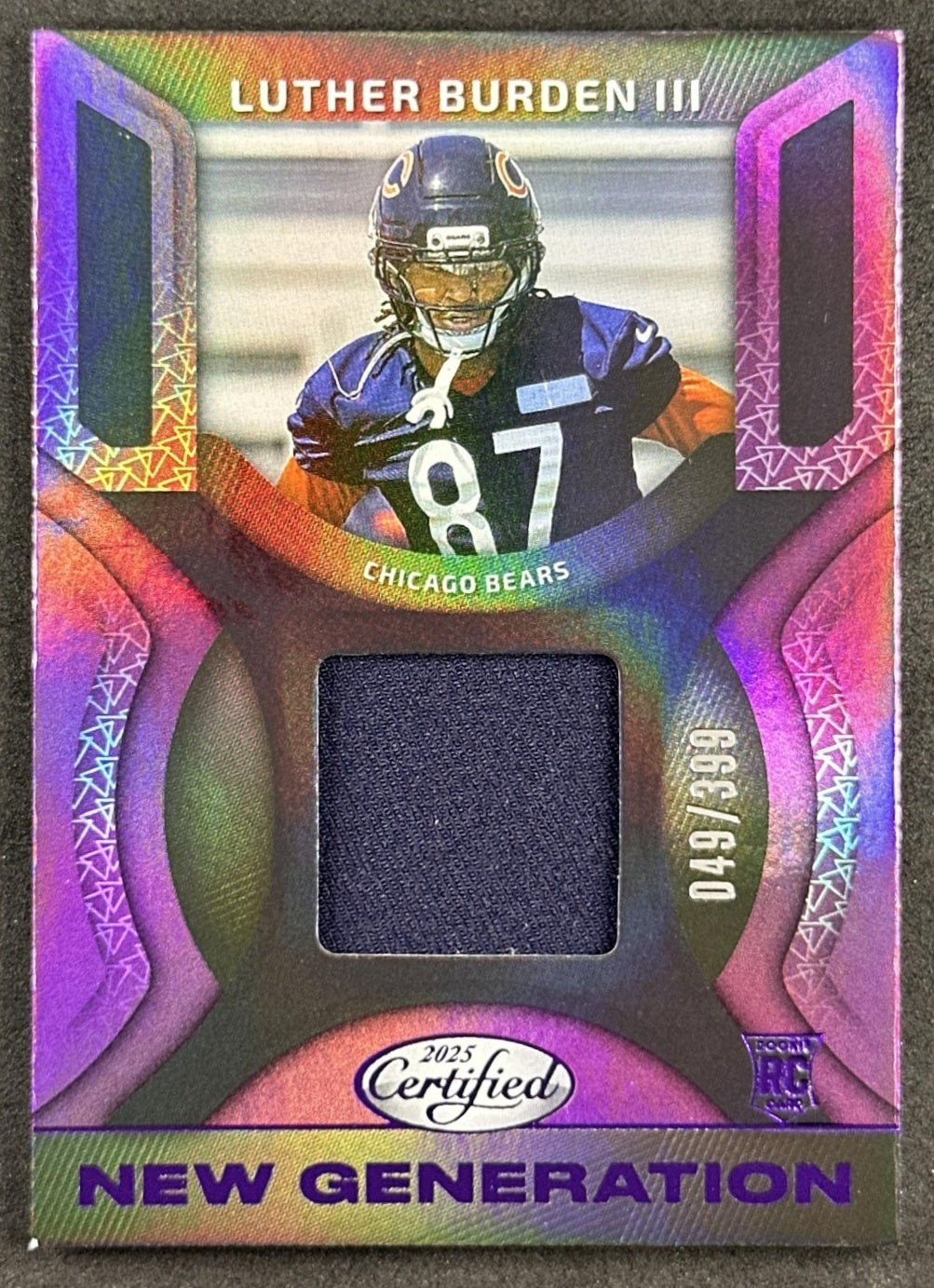 Luther Burden III 2025 Certified New Generation Jerseys Mirror Purple /399 Bears Sports Trading Cards