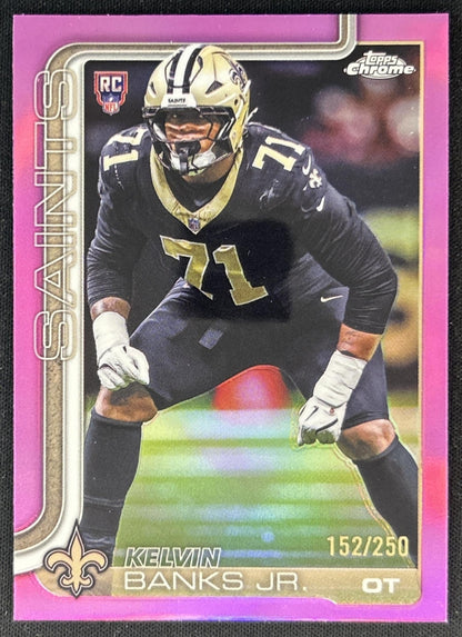 Kelvin Banks Jr. 2025 Topps Chrome Rookie Pink Refractor /250 Saints front