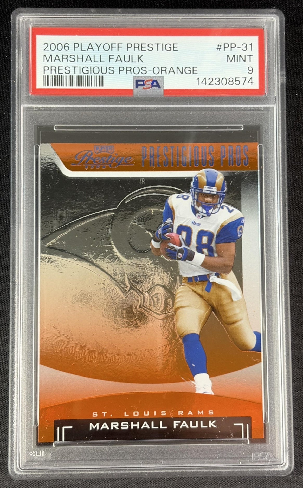 Marshall Faulk 2006 Playoff Prestige Prestigious Pros Orange /500 PSA 9 Rams Sports Trading Card