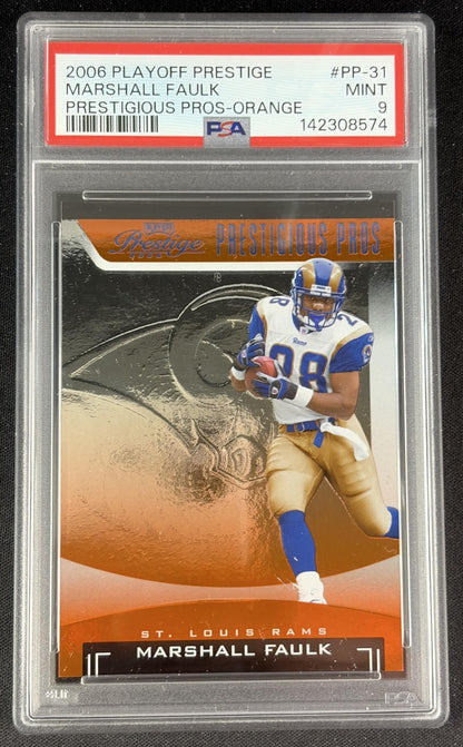 Marshall Faulk 2006 Playoff Prestige Prestigious Pros Orange /500 PSA 9 Rams Sports Trading Card