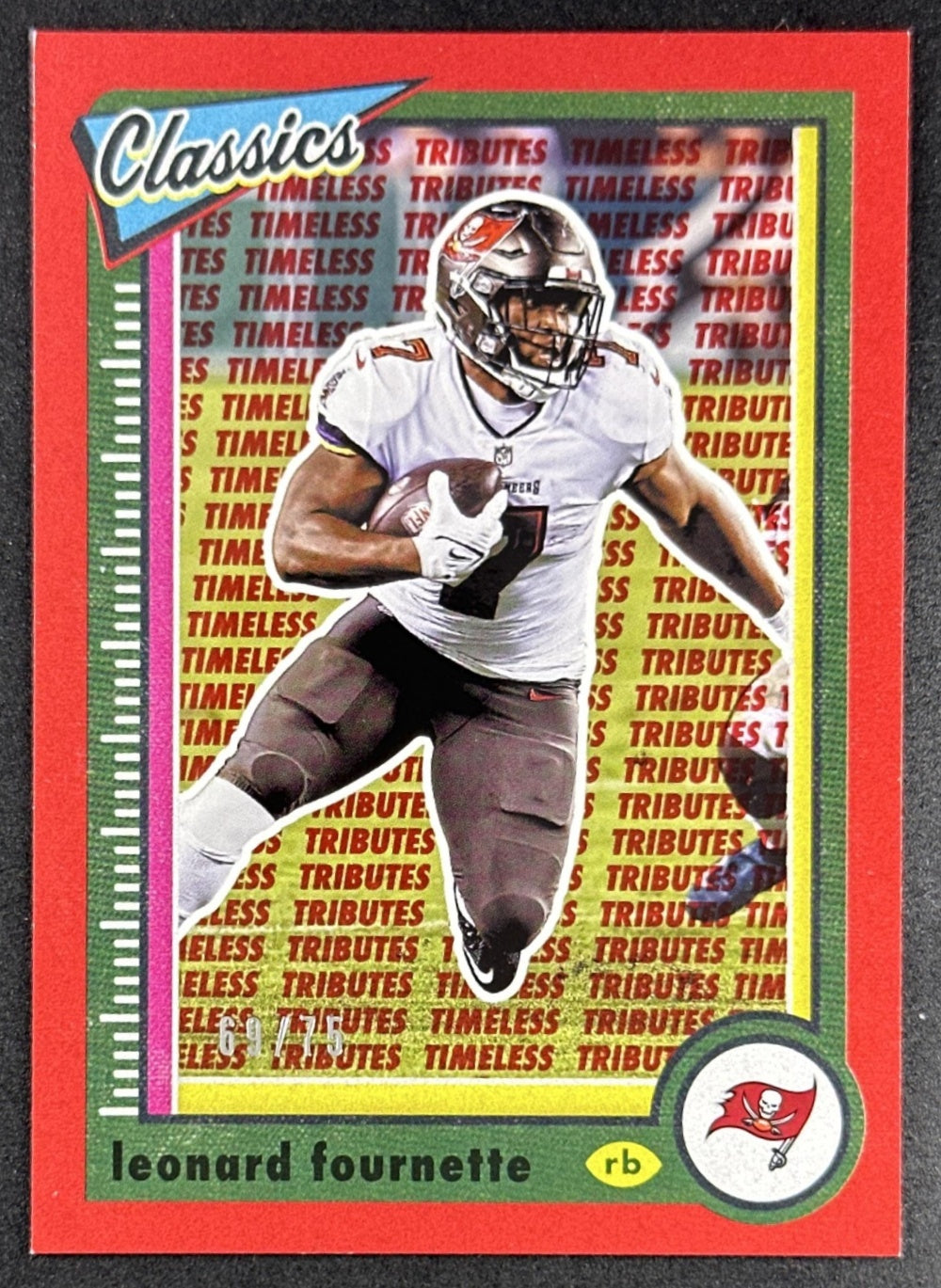 Leonard Fournette 2022 Panini Classics Timeless Tributes Red /75 Buccaneers Sports Trading Card