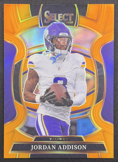 Jordan Addison 2025 Panini Select Concourse Orange Prizm /49 Vikings Minnesota Vikings
