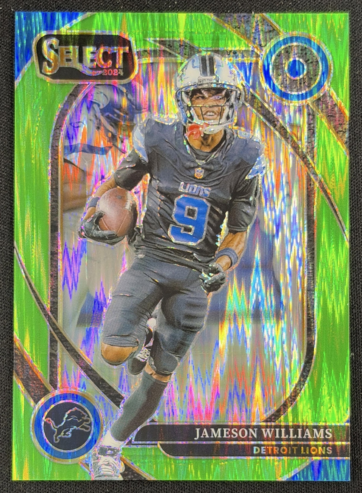Jameson Williams 2024 Panini Select Club Neon Green Prizm Shock /499 Lions
