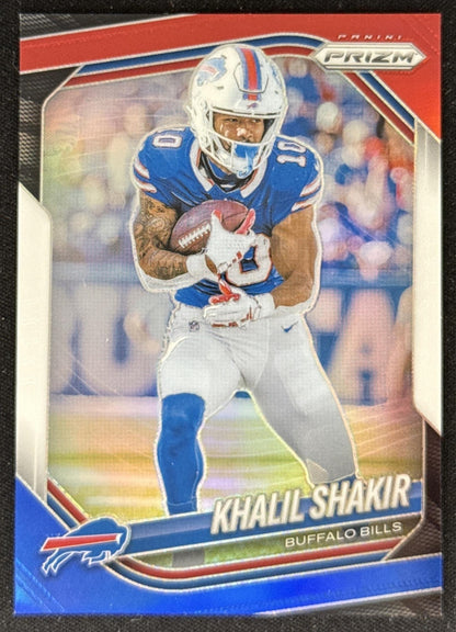 Khalil Shakir 2025 Panini Prizm Red White & Blue Bills Buffalo Bills Sports Trading Card