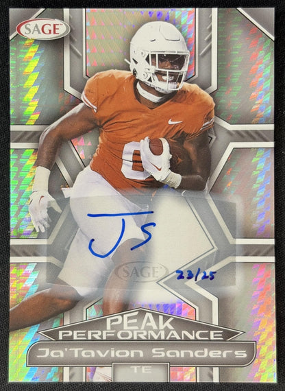 Ja Tavion Sanders 2024 HIT Peak Performance Auto Purple High Series Longhorns Sports Trading Cards