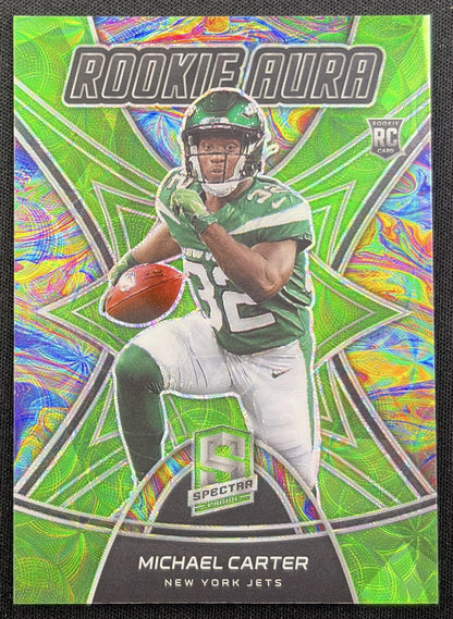 Michael Carter 2021 Panini Spectra Rookie Aura Neon Green /35 Jets New York Jets
