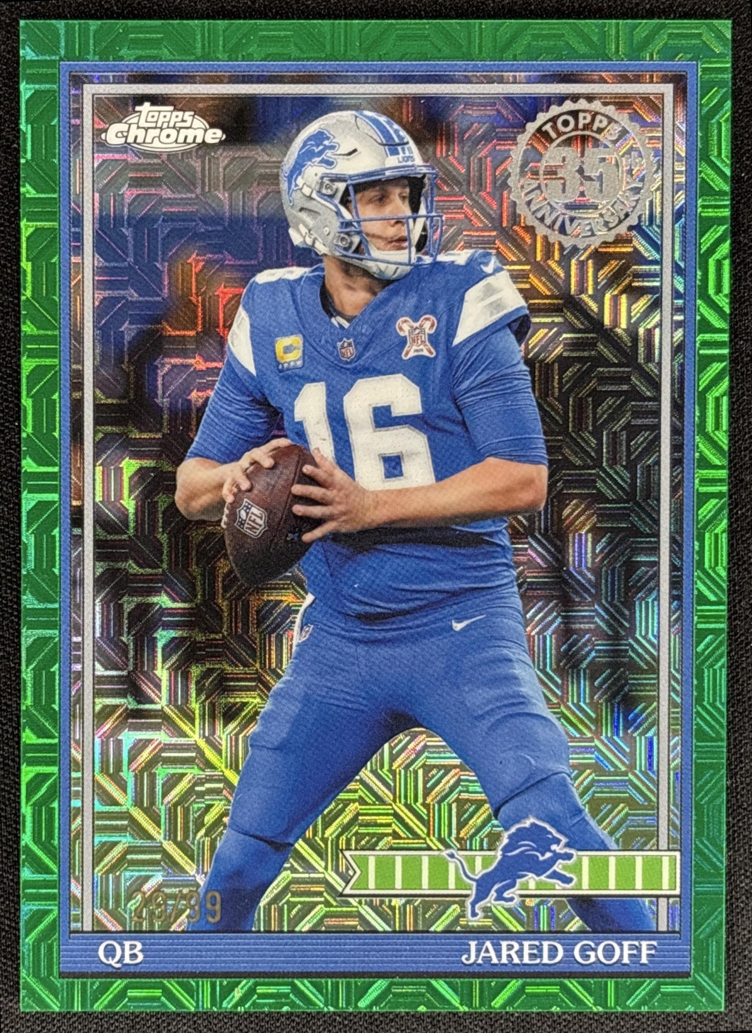 Jared Goff 2026 Topps 1991 Chrome Green Mojo Refractor /99 Lions